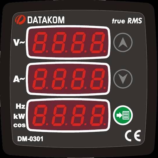 DATAKOM DM-0301 Мультиметр, 170-275V, 1 фаза, 72x72mm, 3 дисплея