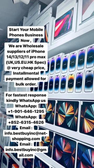 Wholesale Suppliers of  iPhone 14/13/12/11 pro max (UK,US.EU.HK Spec) Start Your Mobile Phones Business Now with Installment and 20% wholesale discount prices