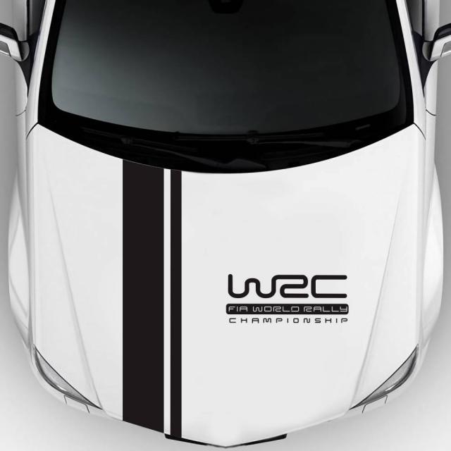 Наклейка на капот авто две полосы +WRC Черная