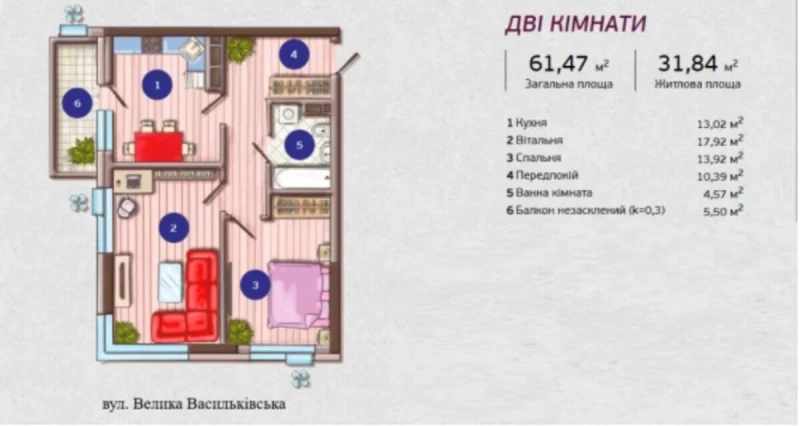 Квартира 2-кімн. продаж Київ, Печерский – 61.5 м², Киев — 6/6
