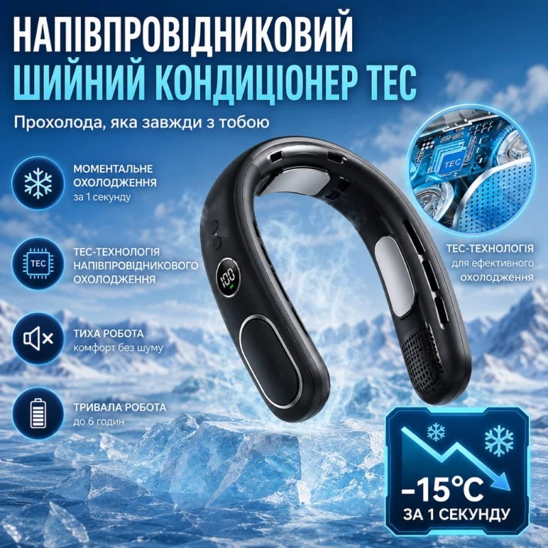 Охолоджуючий вентилятор на шию з акумулятором 4000 мА•год, Київ — 5/12