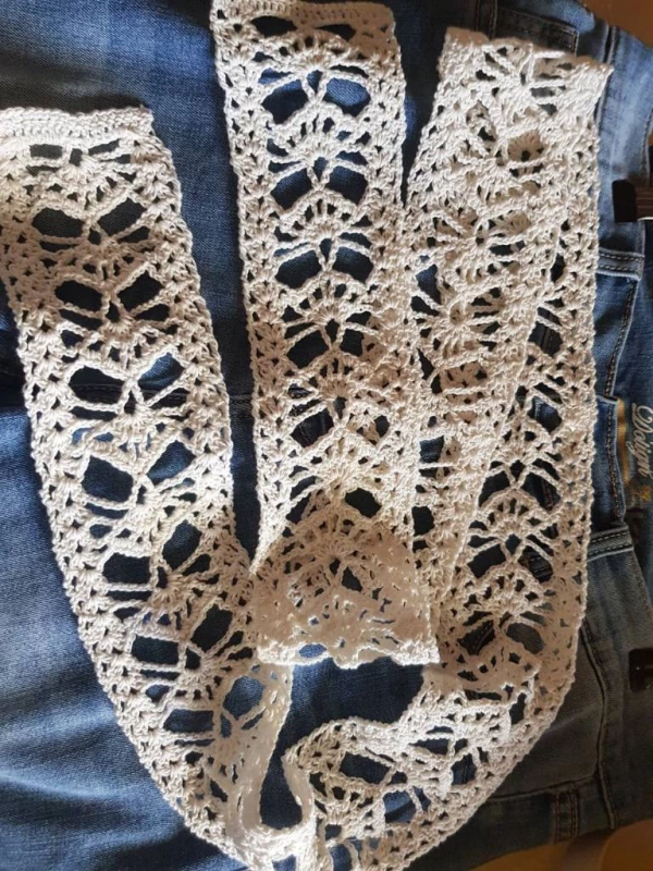 Авторський ажурний пояс ручної роботи 145х8см бавовна 100% handmade молочний бiлий, Київ — 6/10