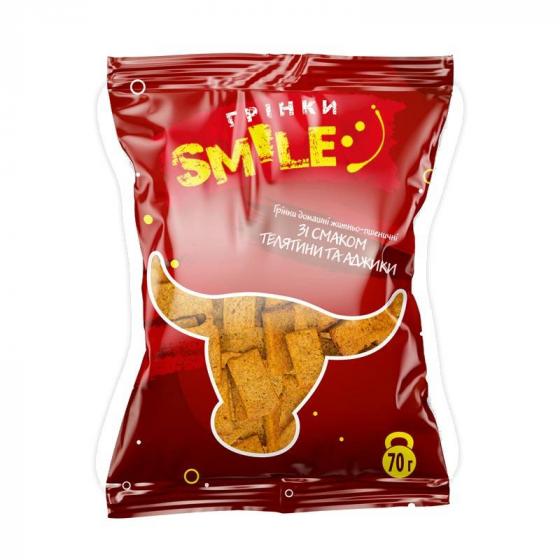 Грінки домашні Smile зі смаком телятини та аджики 70 гр (100 шт/ящ)