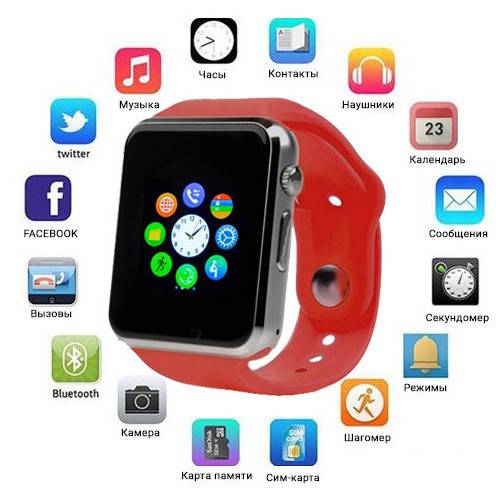 Смарт-часы Smart Watch A1 умные электронные со слотом под sim-карту + карту памяти micro-sd. Цвет: красный