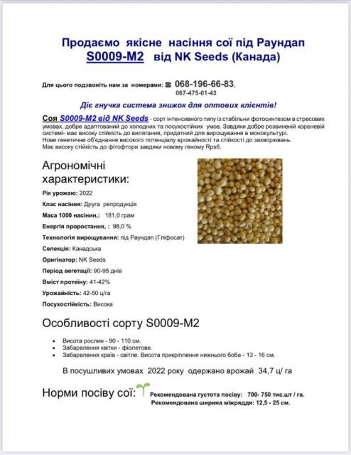 Якісне  насіння сої під Раундап S0009-M2  від NK Seeds (Канада)