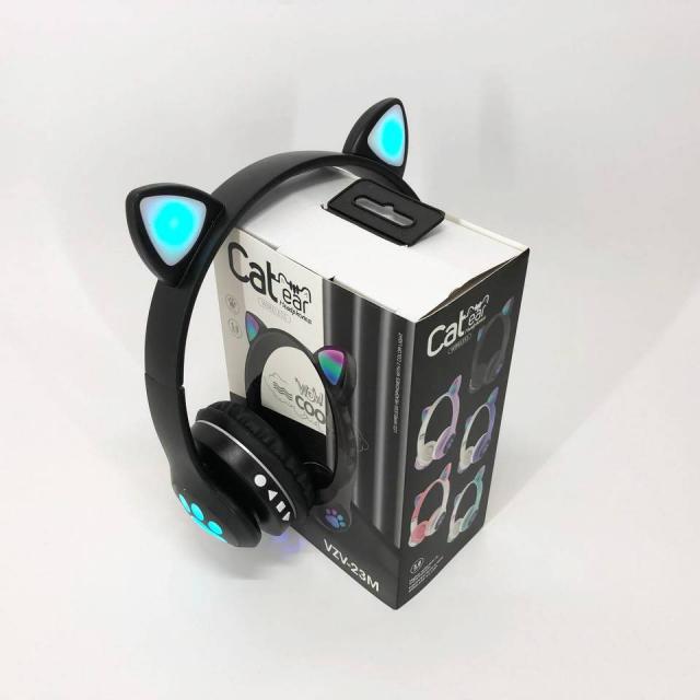 Бездротові навушники з котячими вушками та RGB підсвічуванням Cat VZV 23M. Колір: чорний