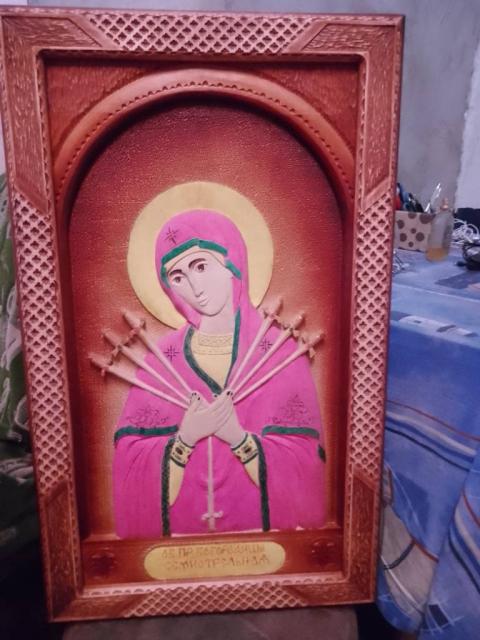 Икона Богородица Семистрельная ручной работы