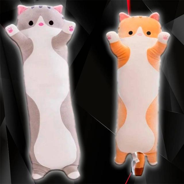 М'яка плюшева іграшка подушка обіймашка Довгий Кіт (Батон) котейка-подушка (110 см). Колір: коричневий, сірий, рожевий
