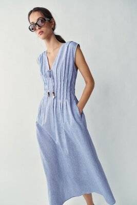 Блакитна лляна сукня міді Zara льон, Київ — 3/11