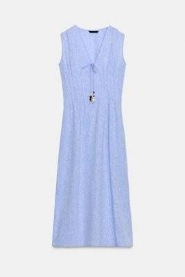 Блакитна лляна сукня міді Zara льон, Київ — 7/11