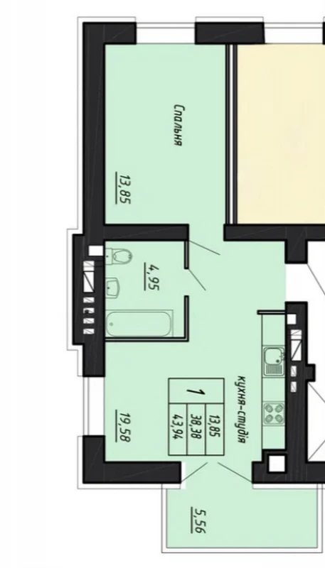 Квартира 1-кімн. продаж Тернопіль, Бам – 44 м², Тернополь — 6/7