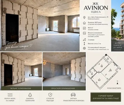 Квартира 1-кімн. продаж Одеса, Київський – 48.4 м²