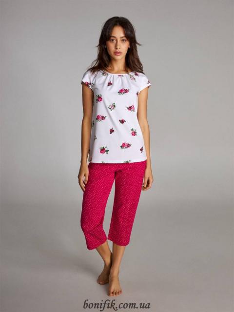 Комплект женской пижамы с рисунком (футболка и бриджи) (арт. LNP 314/001)