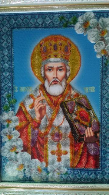 Картина вышитая бисером Святой Николай