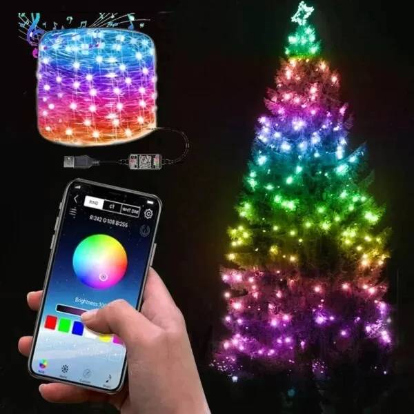 Умная светодиодная гирлянда RGB для елки и новогоднего декора (управление цвета с телефона) 10м 100 LED