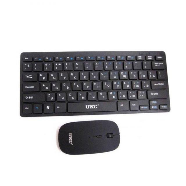 Беспроводная клавиатура + мышка оптическая UKC WI 1214, бюджетная клавиатура для игр компьютера ПК и ноутбука