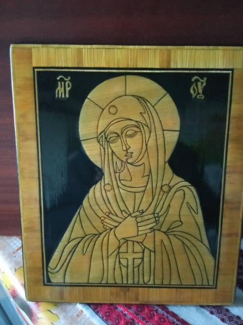 Икона Божией Матери Умиление ручной работы соломой