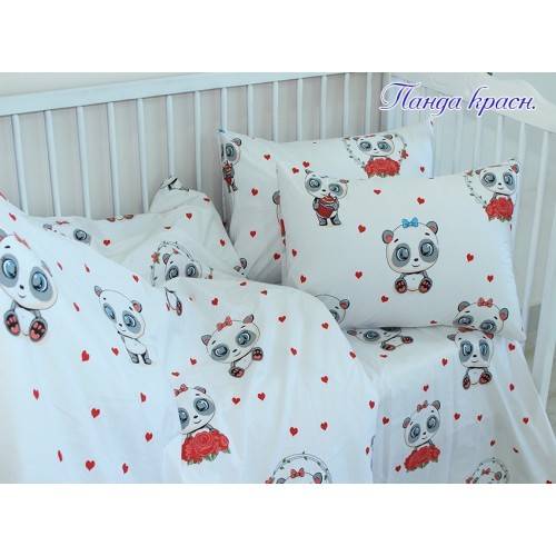 Купити дитячий в ліжечко комплект постільної білизни Панда червона