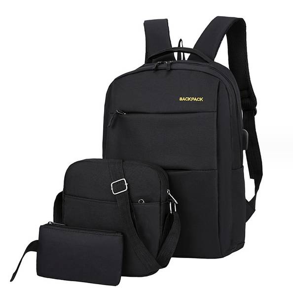 Рюкзак городской, 18л, 42х33х10 см, с сумкой и кошельком 9018, черный / Вместительный рюкзак для ноутбука