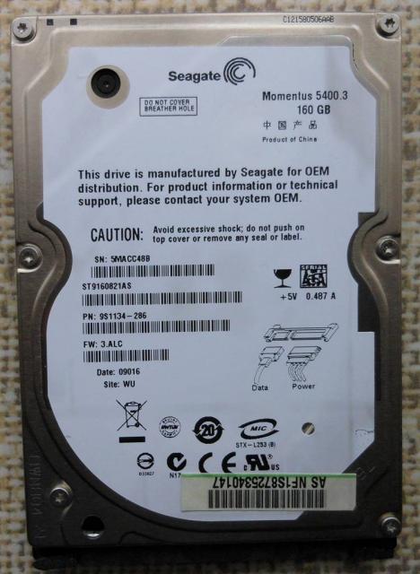 Жесткий диск Seagate 160GB 5400rpm SATA, 2.5 на запчасти