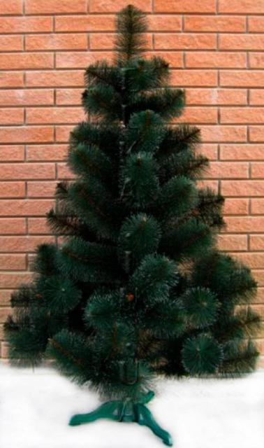 Сосна (елка) новогодняя искусственная, темно-зеленого цвета, распушенная, заснеженная, 130 см