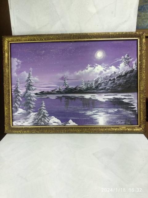 Продам  картину  Морозная ночь, первый лед на заливе.