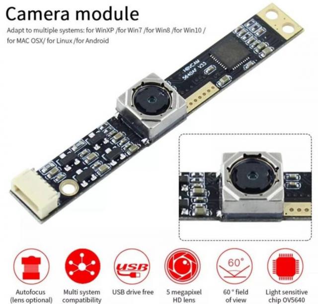 Модуль камери USB2.0 (5,04 мегапікселя), кут 62°/ автофокус, автостабілізація