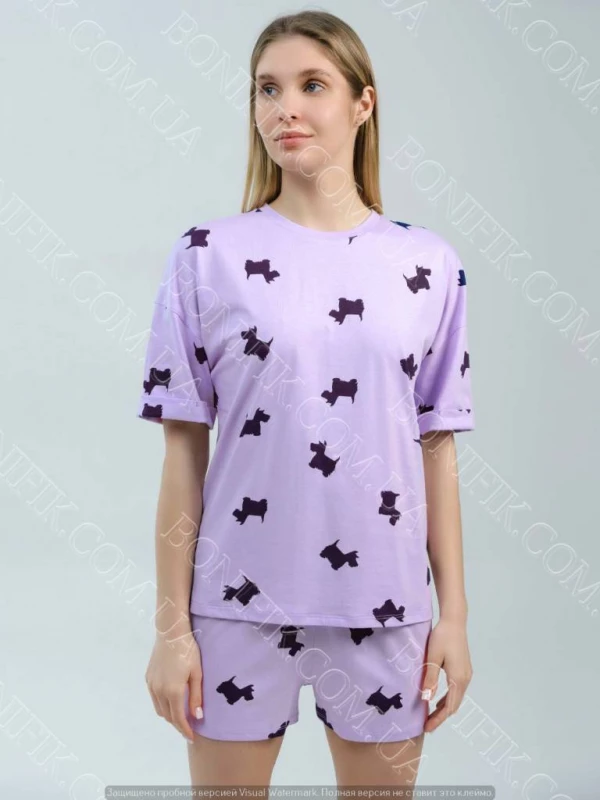 Женская пижама с собачками Lavender Puppies (футболка+шорты) (12062) (арт. 1407)