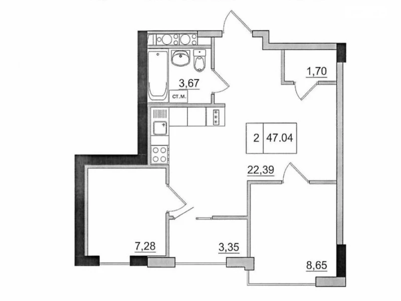 Квартира 2-кімн. продаж Авангард – 47 м², Авангард — 7/7