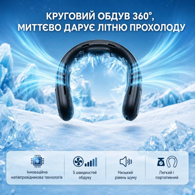 Охолоджуючий вентилятор на шию з акумулятором 4000 мА•год, Київ — 4/12