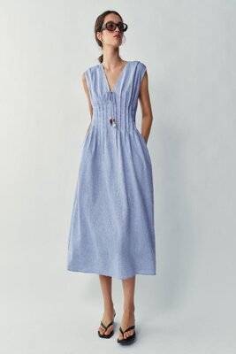 Блакитна лляна сукня міді Zara льон, Київ — 4/11