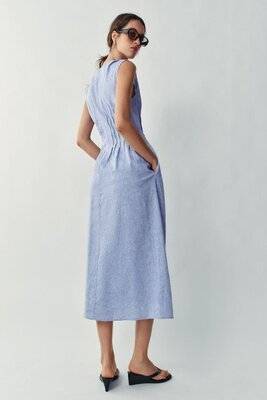 Блакитна лляна сукня міді Zara льон, Київ — 6/11