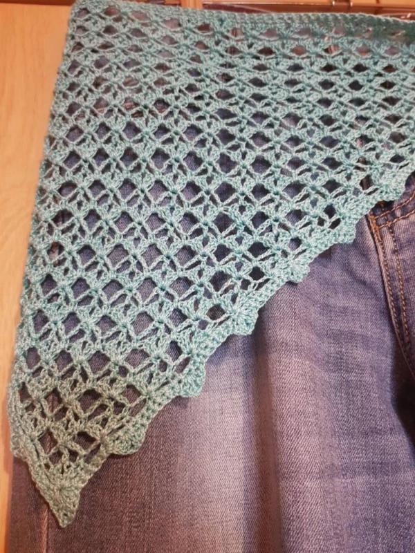 Косынка на джинсы ажурная бирюзовая связанная вручную Handmade 100% хлопок длина 68см + завязки (2х28) ширина 33см