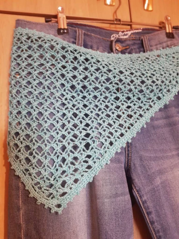 Косынка на джинсы ажурная бирюзовая связанная вручную Handmade 100% хлопок длина 68см + завязки (2х28) ширина 33см, Київ — 6/8