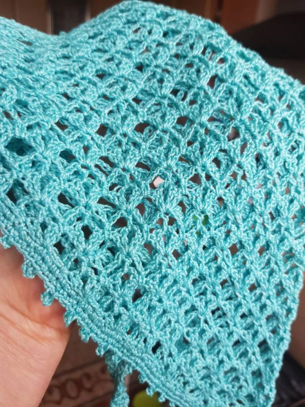 Косынка на джинсы ажурная бирюзовая связанная вручную Handmade 100% хлопок длина 68см + завязки (2х28) ширина 33см, Київ — 8/8