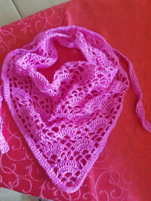 Косынка на джинсы ажурная малиновая связанная вручную Handmade 100% хлопок длина 68см + завязки (2х28) ширина 33см, Київ — 2/8