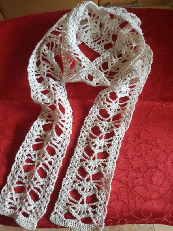 Авторський ажурний пояс ручної роботи 145х8см бавовна 100% handmade молочний бiлий, Київ — 10/10