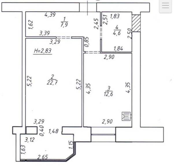Квартира 1-кімн. продаж Суми – 23 м², Суми — 3/4