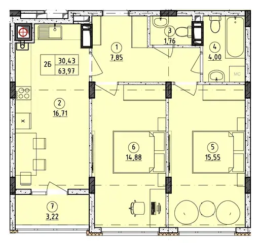 Квартира 2-кімн. продаж Софіївська Борщагівка – 32 м², Софіївська Борщагівка — 7/7