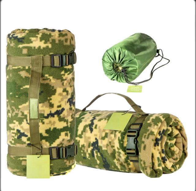 Тактичний флісовий плед 150х180см – ковдра для військових із чохлом. Колір: піксель