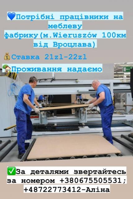 Робота на меблевій фабриці(у м.Wieruszów)