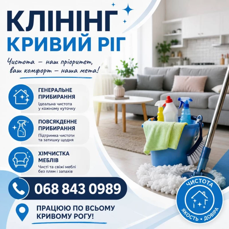 Клінінг Кривий Ріг. Генеральне та важке прибирання. Хімчистка меблів