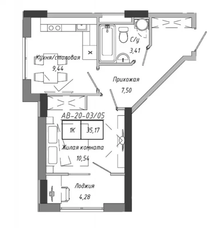 Квартира 1-кімн. продаж Авангард, Авангард – 35 м², Авангард — 3/3