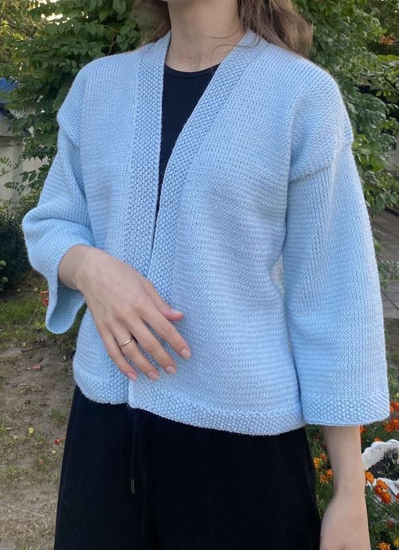 Голубой вязаный кардиган ручной работы hand made