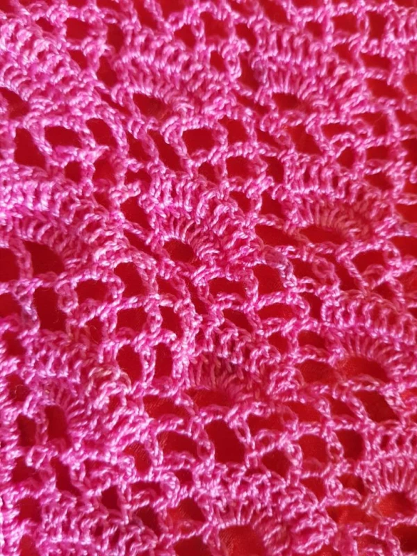 Косынка на джинсы ажурная малиновая связанная вручную Handmade 100% хлопок длина 68см + завязки (2х28) ширина 33см, Київ — 3/8