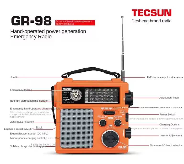 Tecsun GR-98 — це надійний портативний аварійний радіоприймач