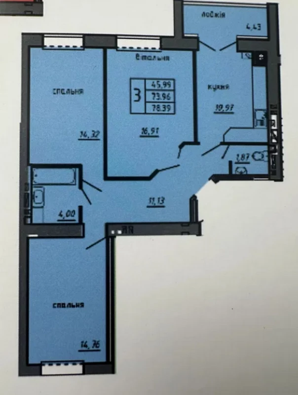 Квартира 3-кімн. продаж Байківці – 78 м², Байківці — 11/11